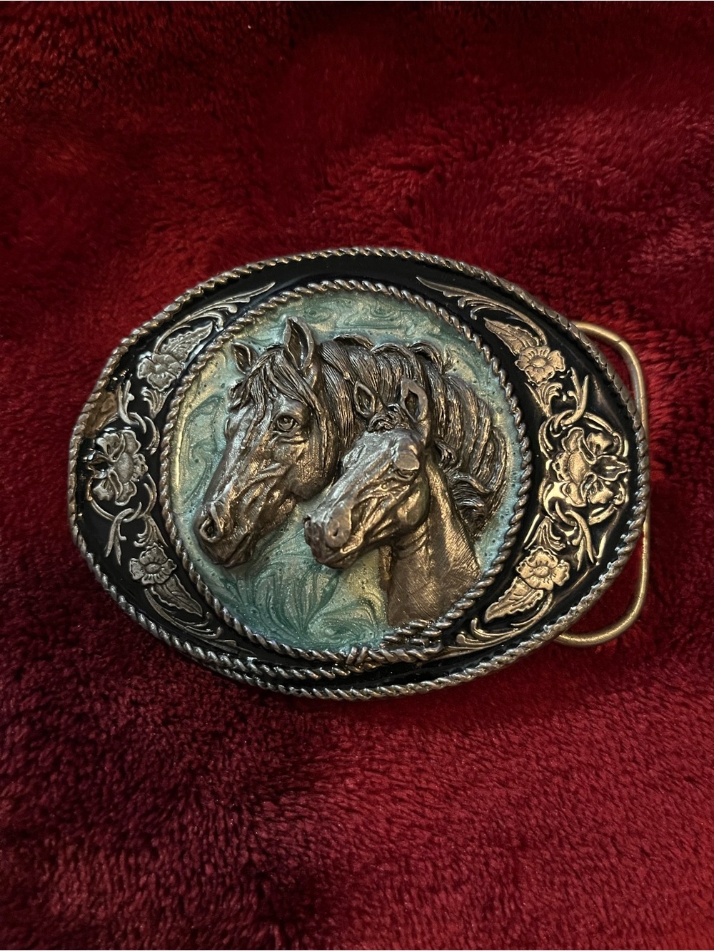 Siskiyou vtg Decorative Silver Horse Head Western Belt Buckle - Black & Silver